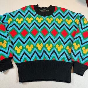 Zara x Disney Women Sweater Sz Small AOP Geometric Jacquard Knit Mickey Mouse